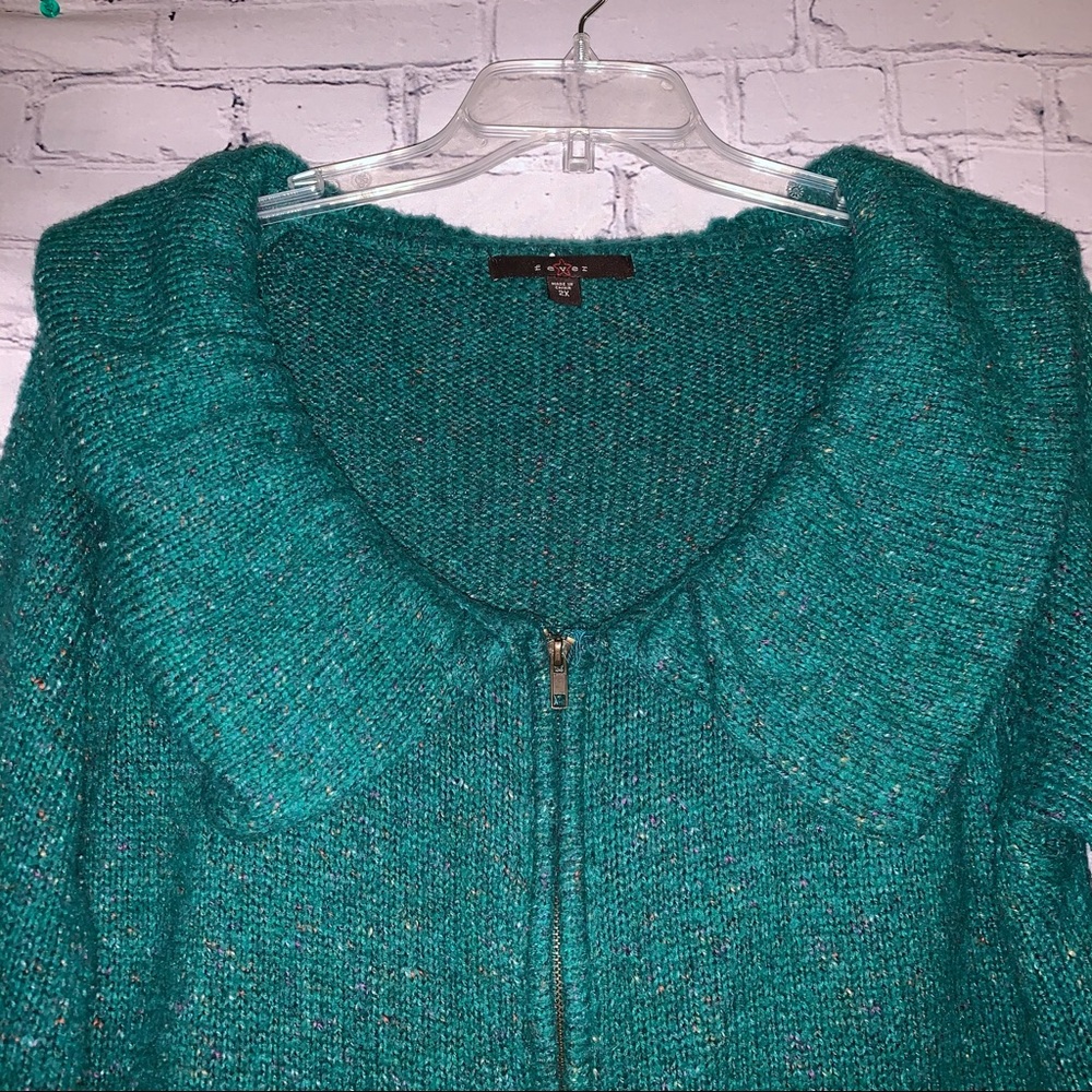 Fever green zip front cardigan w/Oversized collar - Picture 3 of 11